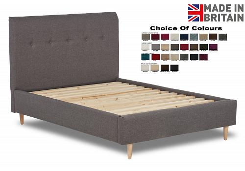 5ft King Size Preston fabric upholstered bed frame, buttoned, button head end. 1